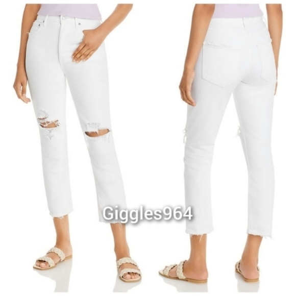 Agolde Riley Jeans in Slant White Distressed - Picture 1 of 12